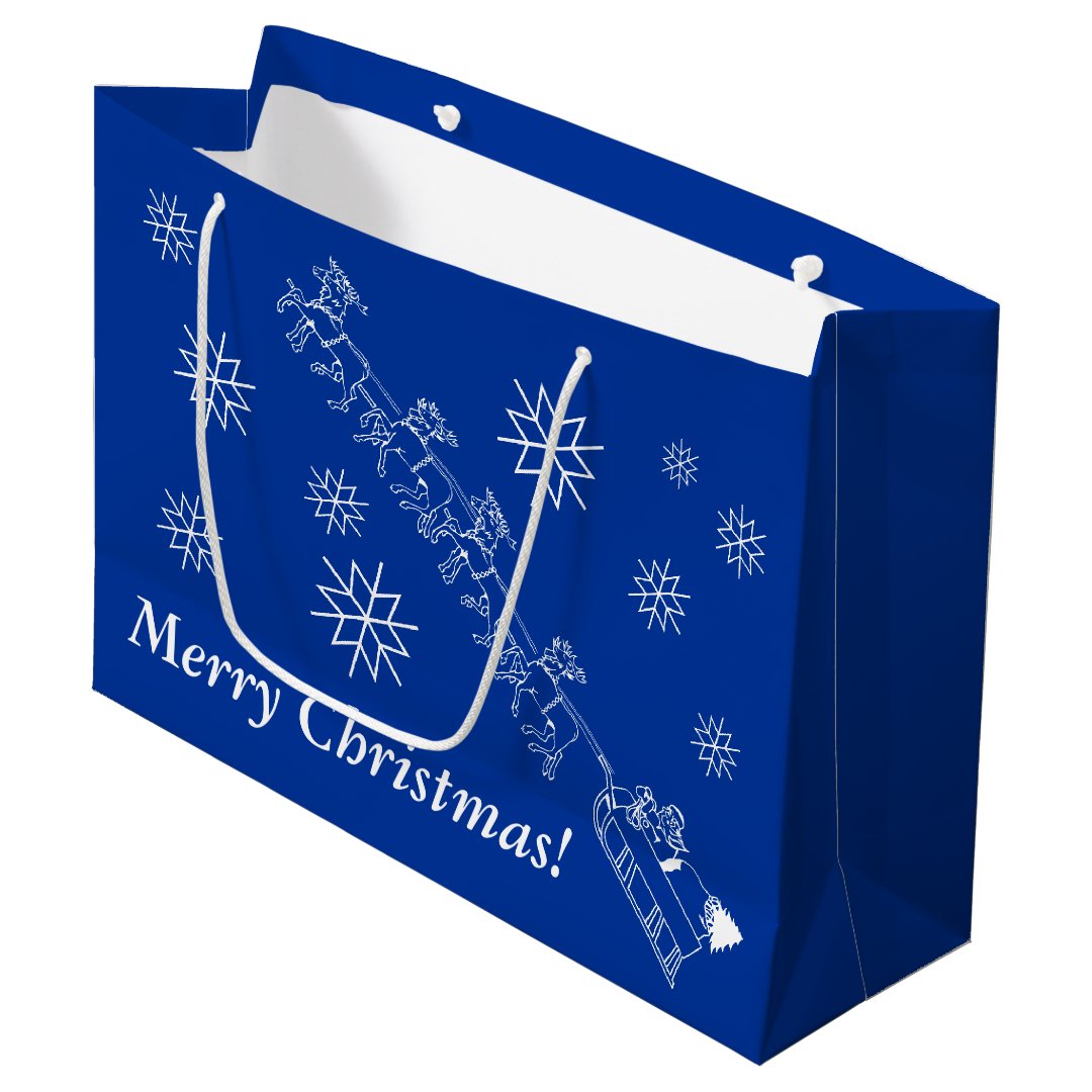 Gift Bag - Santa and Sleigh in Snow (lrg) (Front Angled)