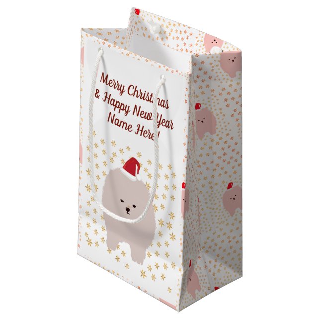 Gift Bag Santa Dog  Snowflakes (Front Angled)