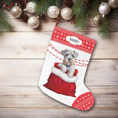 Gift Bag Schnauzer Terrier Puppy Snowflake Border Large Christmas Stocking