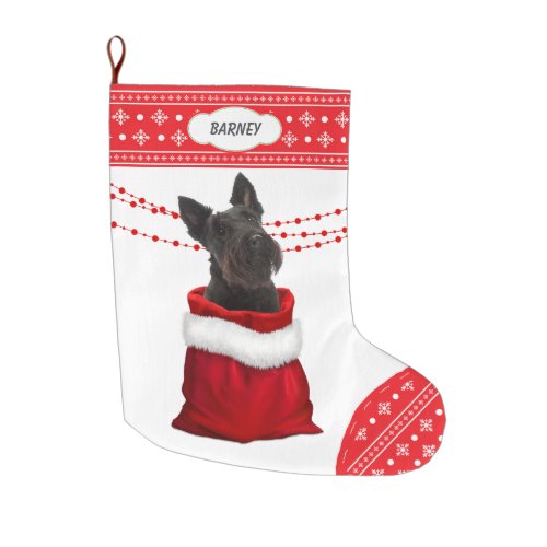 Gift Bag Scottish Terrier Dog Snowflake Border Large Christmas Stocking