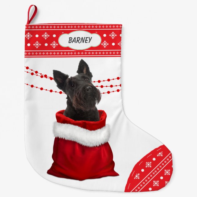 Gift Bag Scottish Terrier Dog Snowflake Border Large Christmas Stocking (Front)