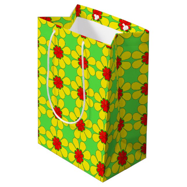 Gift Bag - Stylized Daisies on Green (Back Angled)