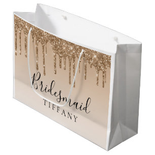 Gift Bag - Tan Gold Glitter Drip Bridesmaid
