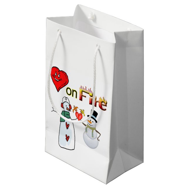 Gift Bag Valentine's Heart Fire Snowman  (Front Angled)