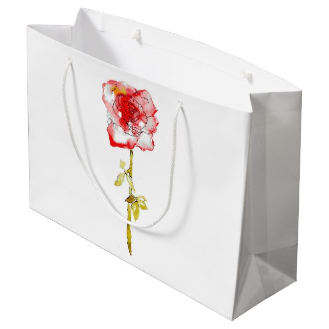 Gift Bag Watercolor and Ink Rose (Back Angled)