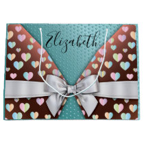 Gift Bag with Bow and Heart Speckles