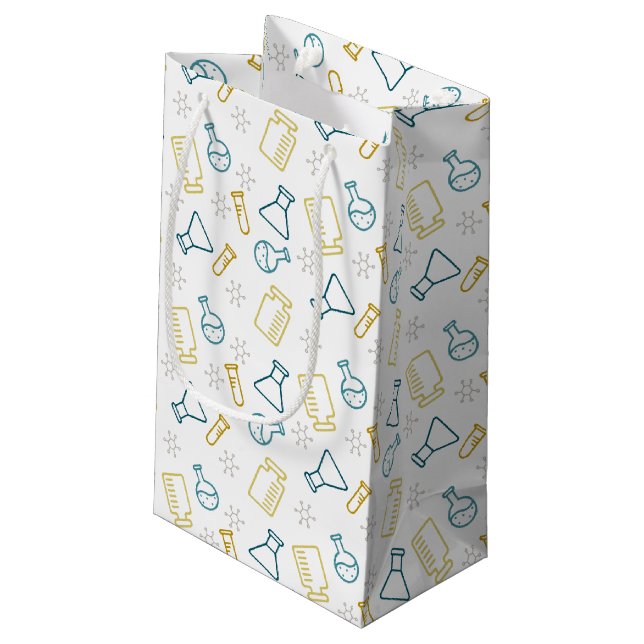 Gift bag with science icons in blue and yellow (Back Angled)