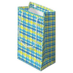 Gift Bag Yellow and Blue Plaid