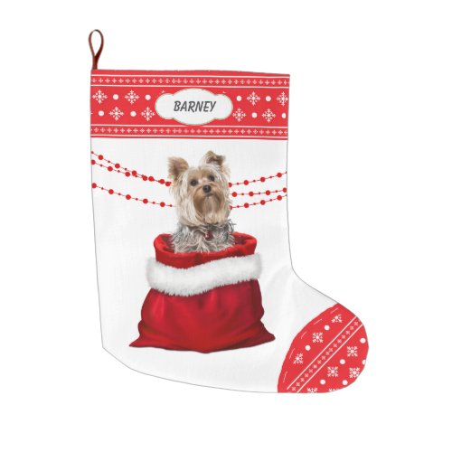 Gift Bag Yorkshire Terrier Dog Snowflake Border Large Christmas Stocking