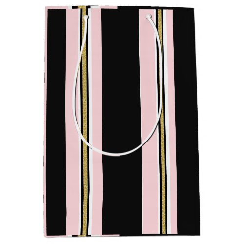 Gift Bags Pink White Gold Black Stripe