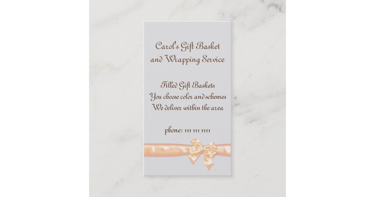 Gift Basket Service Template Simple Peach Ribbon Business Card Zazzle Com