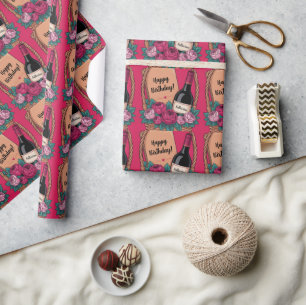 Gift Basket with Wine, Roses, and Custom Name Wrapping Paper