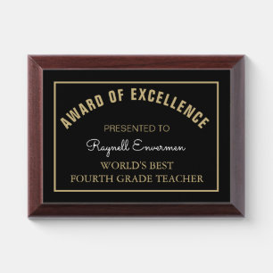 Gift! Best Fourth Grade Teacher Award Plaque