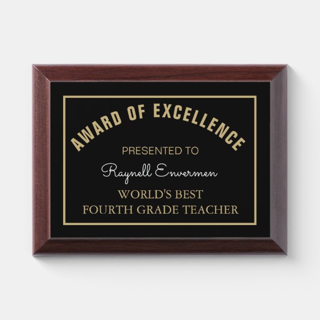 Gift! Best Fourth Grade Teacher Award Plaque (Horizontal)