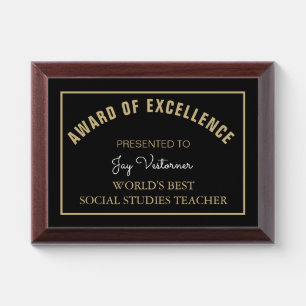 Gift! Best Social Studies teacher Award Plaque