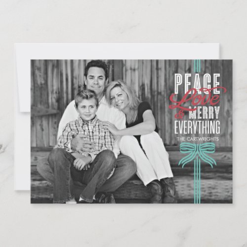 Gift Blue Ribbon Wrapped Holiday Photo Card
