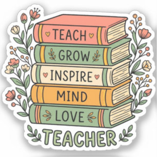 Gift Books + Cute Flowers Teacher Appreciation Sticker