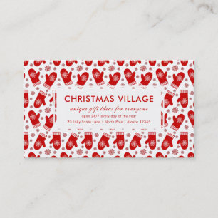 Gift Boutique Red Mittens Ski or Christmas Village Business Card