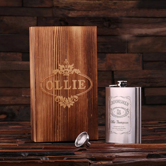 Gift Box & 8 Oz. Stainless Steel Hip Flask (Front)