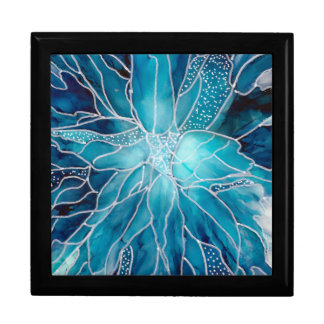 Gift Box - Alcohol Ink Art Blue White Flower