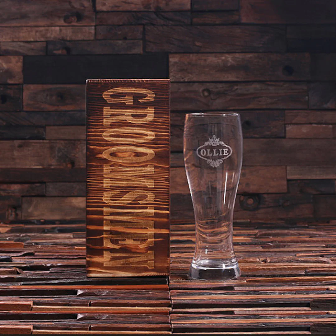 Gift Box and Engraved 24 oz. Beer Pilsner Glass (Front)