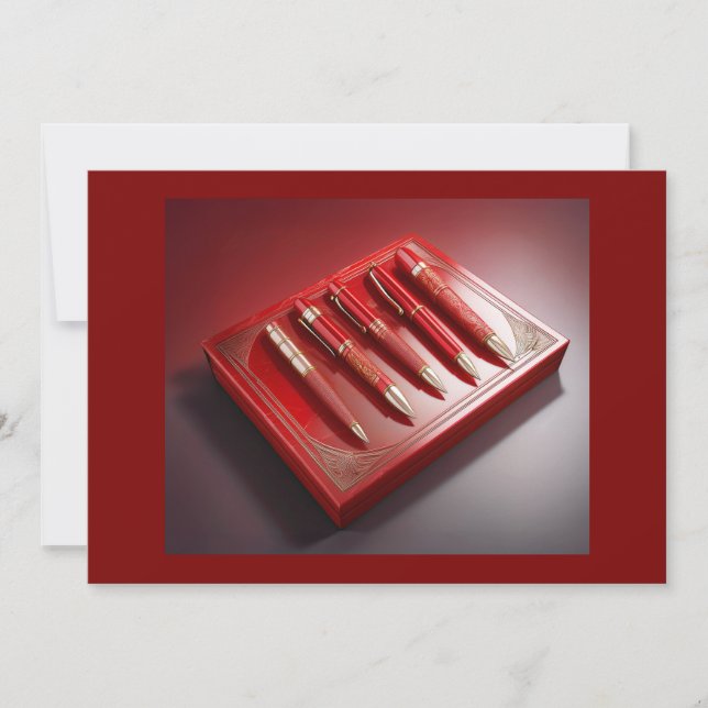 Gift Box And Five Unique Ballpoint Pens Invitation (Front)