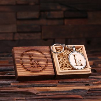 Gift Box And Ivory Acrylic Monogram Keychain by tealsprairie at Zazzle