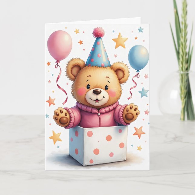 Gift Box Bear Birthday Card (Front)