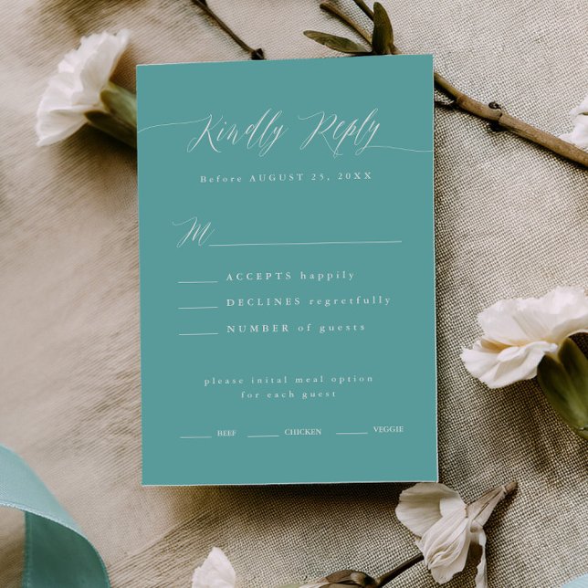 Gift Box Blue RSVP Calligraphy Menu Choice Card (Creator Uploaded)