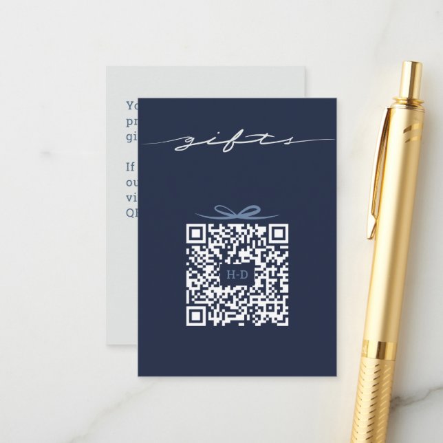Gift Box & Bow QR Code | Wedding Registry Enclosure Card (Front/Back In Situ)