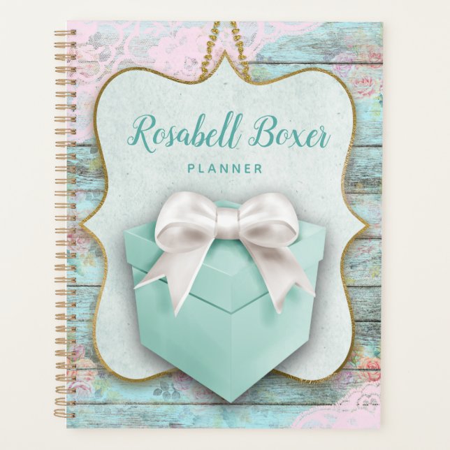 Gift Box Bow Shabby Chic Planner (Front)