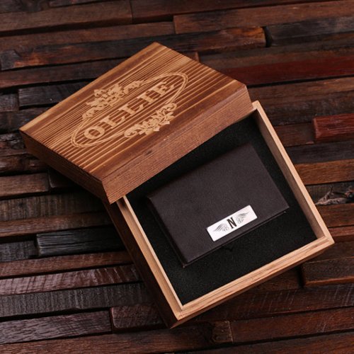Gift Box  Brown Leather Business Card Holder