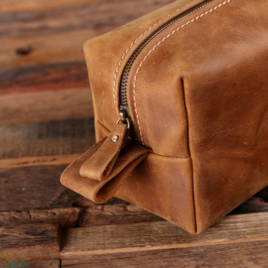 Gift Box & Circle Monogram Leather Toiletry Bag (Front Left)