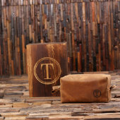 Gift Box & Circle Monogram Leather Toiletry Bag (Front)