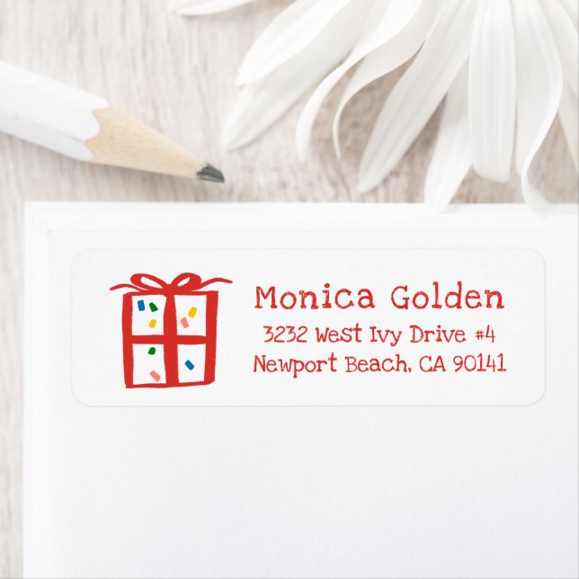 Gift Box Doodle CHRISTMAS Holiday Return Address Label (Insitu)