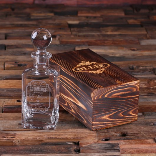 Gift Box & Elegant Engraved Whiskey Decanter (Front)