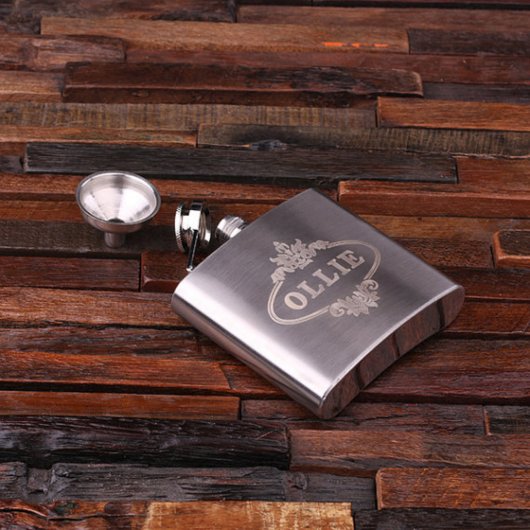 Gift Box & Engraved 5 oz. Stainless Steel Flask (Top)