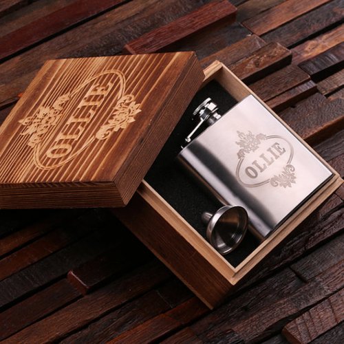 Gift Box  Engraved 5 oz Stainless Steel Flask