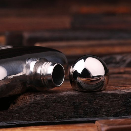 Gift Box & Engraved 6 oz. Stainless Steel Flask (Flask Lid)