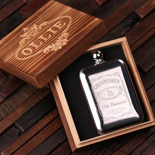 Gift Box  Engraved 6 oz Stainless Steel Flask