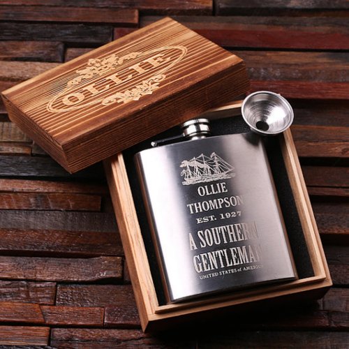 Gift Box  Engraved 7 oz Stainless Steel Flask