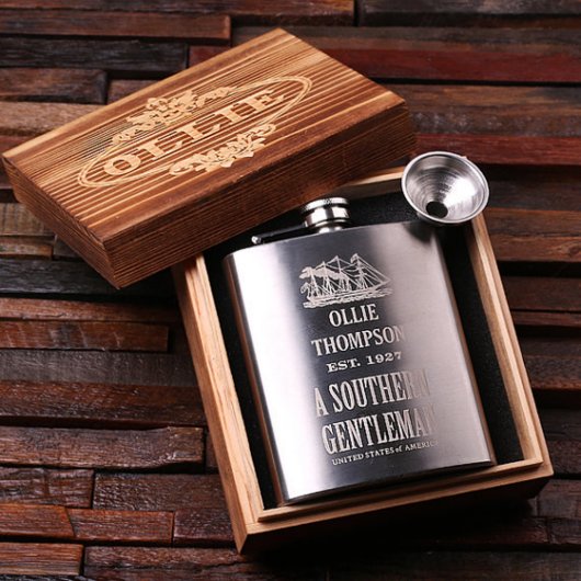 Gift Box & Engraved 7 oz. Stainless Steel Flask (Inside)