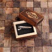 Gift Box & Engraved Square Mahogany Wood Cufflinks (Inside)