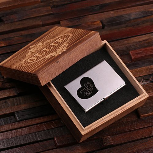 Gift Box  Etched Monogram Business Card Holder