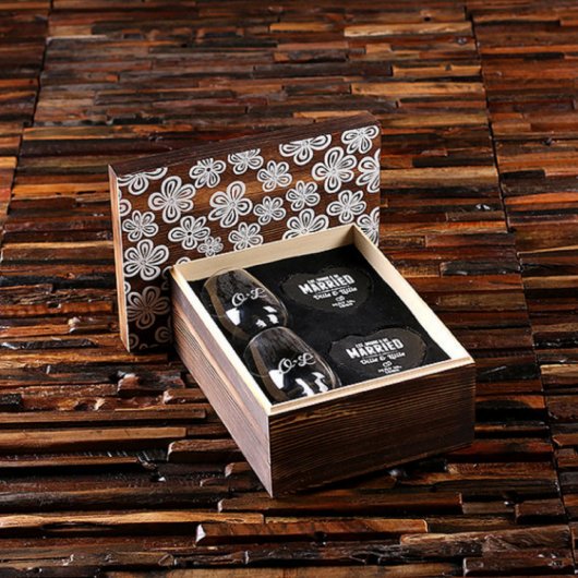 Gift Box, Heart Coasters & Stemless Wine Glasses (Inside)