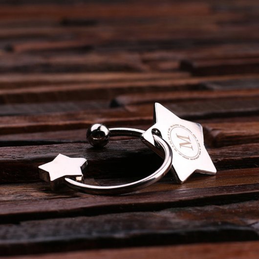 Gift Box & Initial Monogram Star Charm Keychain (Front)