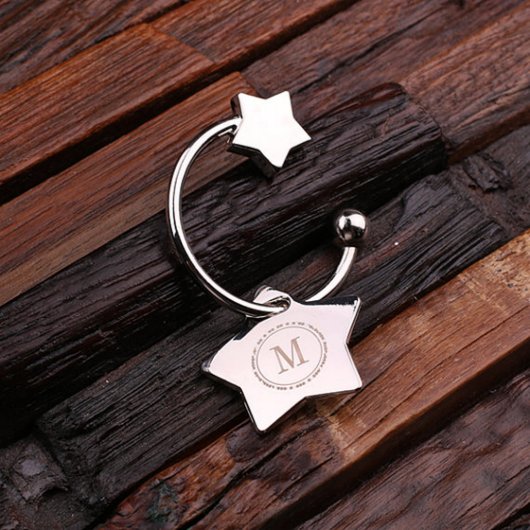 Gift Box & Initial Monogram Star Charm Keychain (Top)
