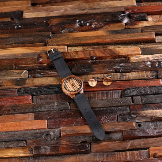 Gift Box, Monogram Cufflinks & Bamboo Watch (Front)