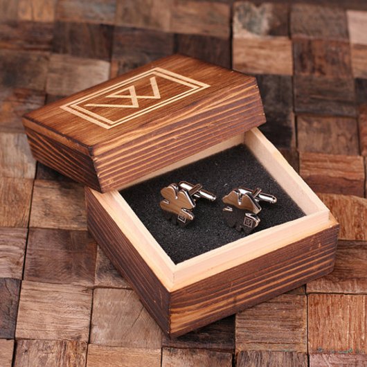 Gift Box & Monogram Lucky Shamrock Cufflinks (Inside)