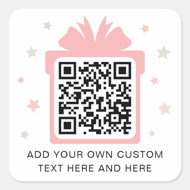 Gift box present with stars QR code pink white Square Sticker (Front)
